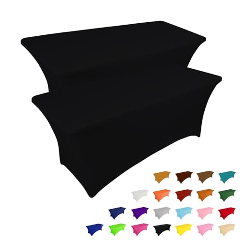 2 Pack 6FT Black Table Cloth for Rectangular Spandex Table Cover (2 Count)