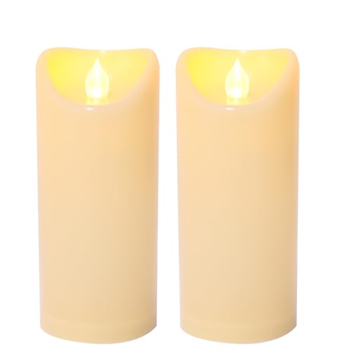 Outdoor Battery Operated Flameless Candles with Remote Timer Waterproof Flickering Plastic Electric LED Pillar Lights for Lantern Patio Garden Wedding Party Decorations 3x7 Inches 2 Pack (2 Count)