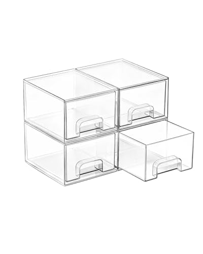 4 Pack Small Clear Stackable Storage Drawers (4 Count)