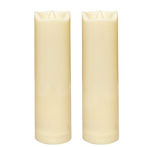 Waterproof Outdoor Battery Operated Flameless Candles with Auto Timer Flickering Plastic Resin Electric LED Slim Pillar Lights for Lantern Patio Garden Wedding Decorations 2”x7” 2 Pack (2 Count)