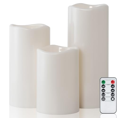 Waterproof Outdoor Flameless LED Pillar Candles with Remote Timer (3 Count)