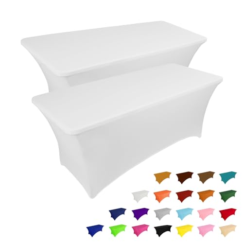 2 Pack 6FT Table Cloth for Rectangular Spandex White Table Cover (2 Count)