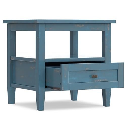 Warm Shaker 20" Wide Solid Wood Square End Table in Coastal Blue