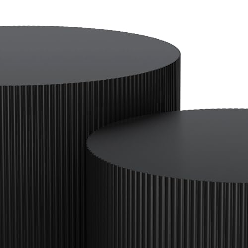 Black Round Fluted Nesting Coffee Table Set of 2 (2 Count)