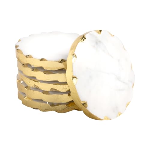 Set of 6 Real Marble Coasters with Golden Borders (25 Count)