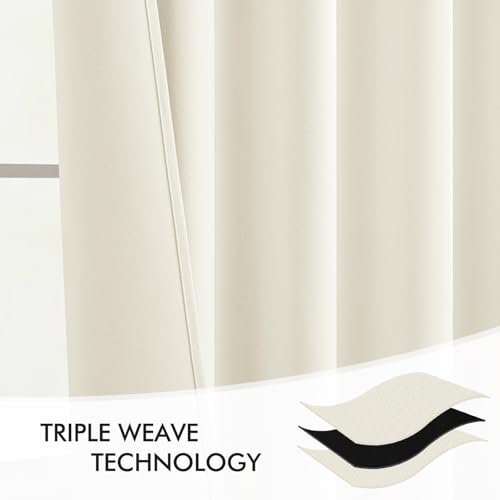 Cream Back Tab Blackout Curtains 52x63 Inches Long 2 Panels Set