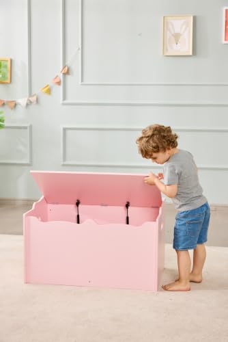 Kids Wooden Toy Storage Chest with Safety Lid