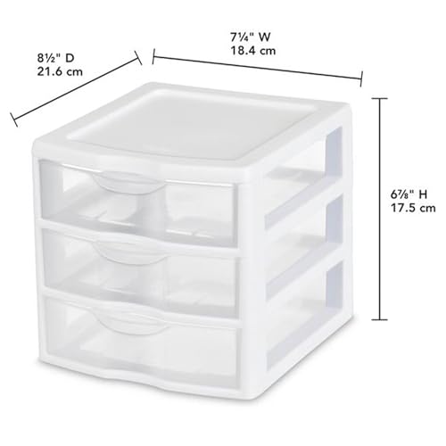 Clearview Plastic Multipurpose Small 3 Drawer Desktop Storage Organization Unit for Home (6 Count)
