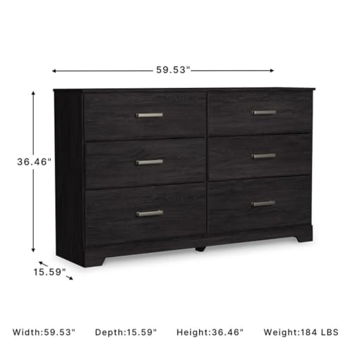 Belachime 6 Drawer Black Wood Bedroom Dresser