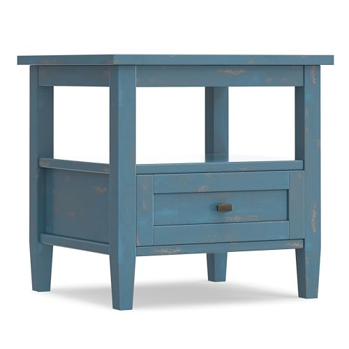 Warm Shaker 20" Wide Solid Wood Square End Table in Coastal Blue