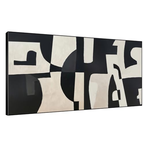 36"x72" Extra Large Framed Wall Art Black and White Abstract Geometric Design