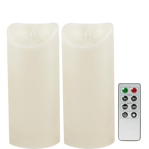 Outdoor Battery Operated Flameless Candles with Remote Timer Waterproof Flickering Plastic Electric LED Pillar Lights for Lantern Patio Garden Wedding Party Decorations 3x7 Inches 2 PCS (2 Count)