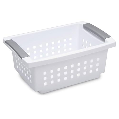 16608008 Small Stacking Basket with Vertical Stacking Functionality and Titanium Accents for Organization in Home or Office (16 Count)