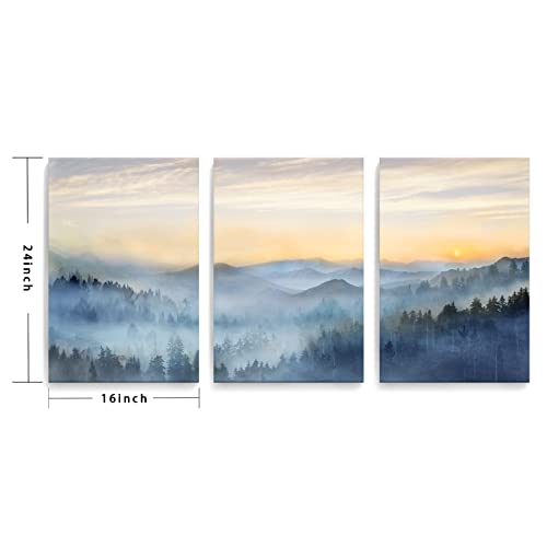 Wall Decor for Bedroom 3 Panel Sunrise Misty Forest Print Picture Paintings Wall Art for Living Room Bathroom Framed Canvas Artwork Modern Room Wall Decorations Size 16x24 x 3 Piece Ready to Hang (3 Count)
