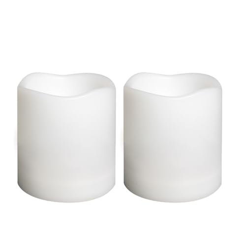Outdoor Battery Operated Flameless Candles with Timer D3”xH3” White 2 PCS (2 Count)