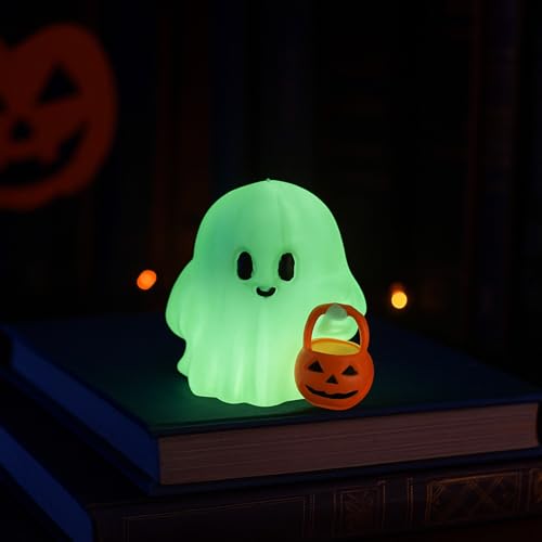 Halloween Decor Fluorescence Ghost Figurines Carrying Pumpkins