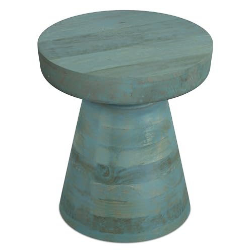 Robbie 16" Wide Solid Wood Round End Table in Teal Wash
