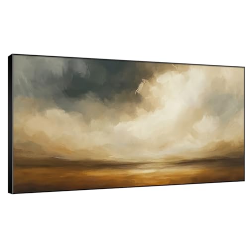 36"x60" Extra Large Framed Wall Art Golden Horizon Dramatic Abstract Landscape Illustration for Home Living Room Bedroom Decor