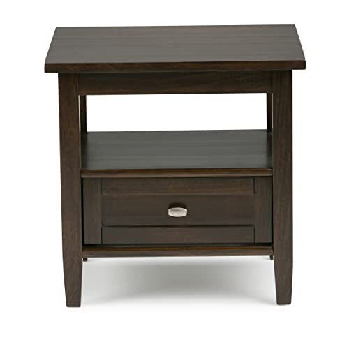 Warm Shaker 20" Wide Solid Wood End Table in Brunette Brown