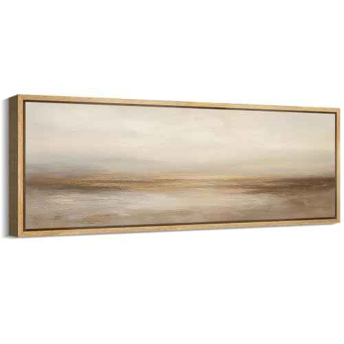 Large Framed Canvas Print Wall Art Neutral Beige Horizon Abstract Modern Landscape Illustrations Decorative Colorful for Bedroom