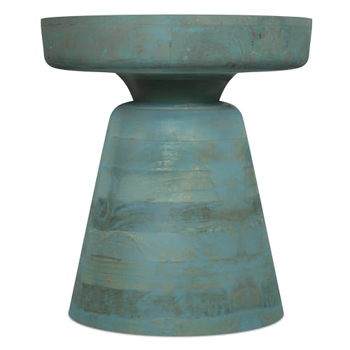 Robbie 16" Wide Solid Wood Round End Table in Teal Wash