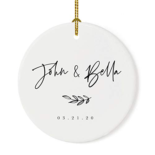 Personalized Round Ceramic Porcelain Christmas Tree Ornament Engagement Keepsake Collectible Gift
