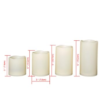 Outdoor Battery Operated Flameless LED Pillar Candles Remote Timer 4 Pack