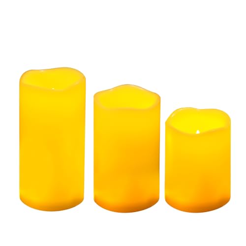 Waterproof Outdoor Battery Operated Flameless Candles Flickering Plastic Resin Electric LED Pillar Lights for Lantern Patio Garden Wedding Halloween Christmas Decorations 3x4”5”6” 3 Pack (3 Count)