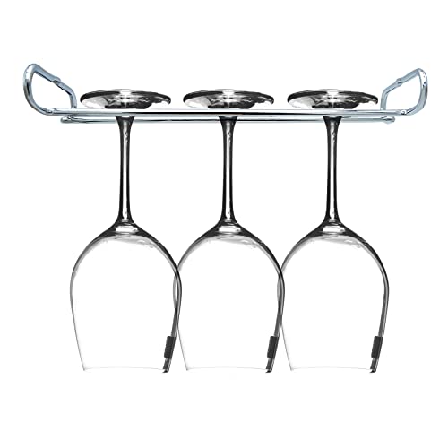 10 Inch Wine Glass Rack Under Cabinet Shelf Stemware Storage Hanging Hanger Organizer Glasses Holder with Drying Under Counter Metal for Kitchen and Bar Set of 4 Silver (4 Count)