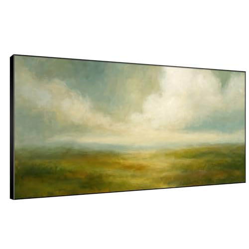 36"x72" Extra Large Framed Wall Art Soft Pastel Hills Dreamy Landscape Illustration for Home Living Room Bedroom Decor