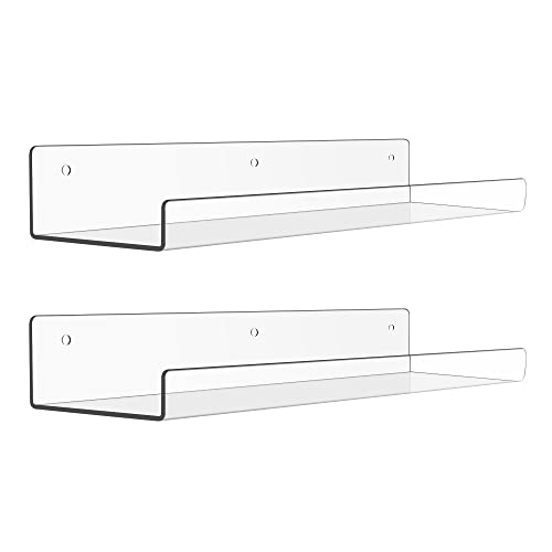 2 Pcs 15" Acrylic Shelves for Wall Display and Storage (2 Count)