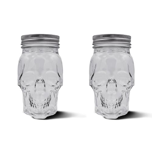 Set of 2 Skull Mason Jar Glasses with Lids (4 Count)