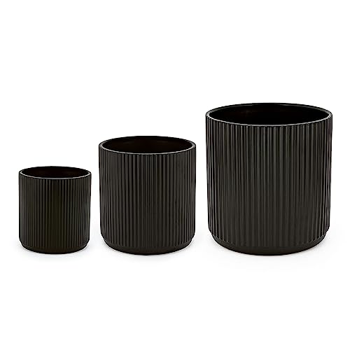 Fluted Ceramic Planters for Indoor Outdoor Plants (3 Count)