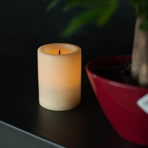 Outdoor Battery Operated Flameless Candle with Auto Daily Cycle Timer Waterproof Flickering Plastic Electric LED Pillar Light for Lantern Patio Garden Wedding Party Decorations 3”x4”