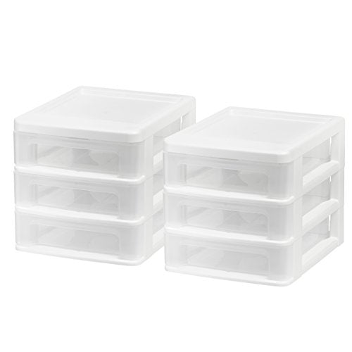 2-Pack, 3-Drawer Small Plastic Stacking Desktop Organizer, White (2 Count)
