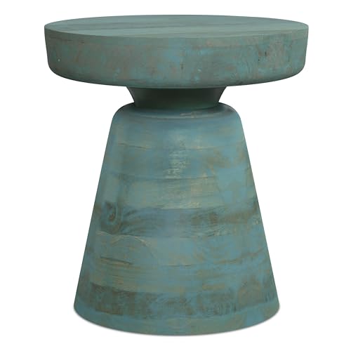 Robbie 16" Wide Solid Wood Round End Table in Teal Wash
