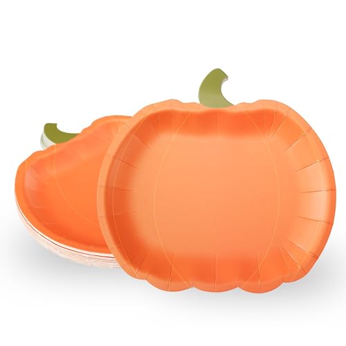 Pumpkin Party Plates Fall Disposable Paper Plate Dessert Shaped Tableware for Summerween Birthday Baby Shower Halloween Classroom Autumn Harvest Thanksgiving Party Favor Decorations 48pcs (48 Count)
