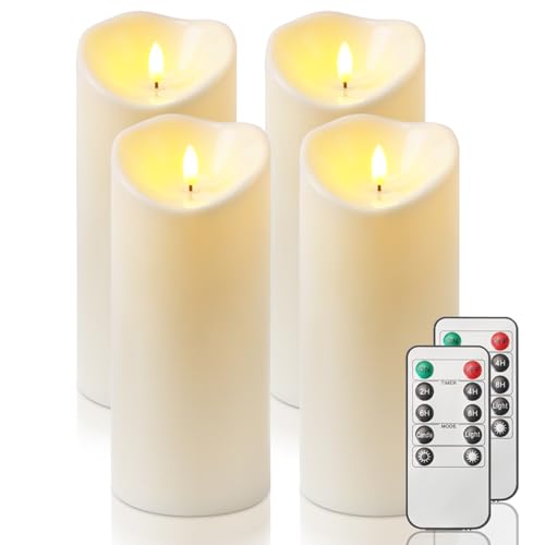 4"x9" Outdoor Waterproof Flameless Candles with Timers and Remote Control (4 Count)