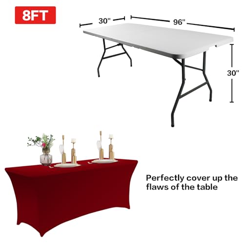2 Pack 8FT Table Cloth for Rectangular Spandex Burgundy Table Cover (2 Count)