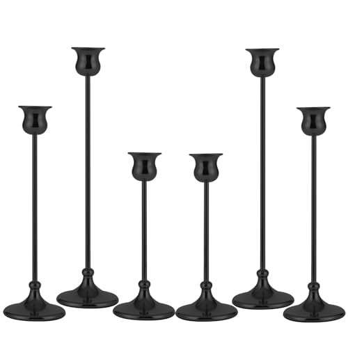 Taper Candle Holder Tall Vintage Metal Candlestick Holders Candle Stick Candelabra for Halloween Thanksgiving Christmas Holiday Wedding (6 Count)