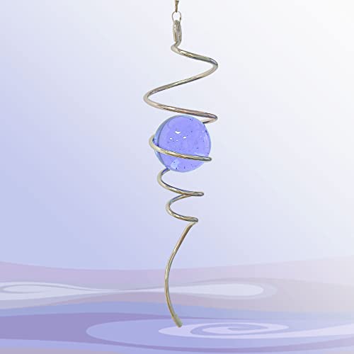 Gazing Ball Spiral Decorative Wind Spinner Tail Sun Catcher 11inch Tail and 2 inch Glass Orb.Wind Spinner Stabilizer Indoor Outdoor Garden Decoration