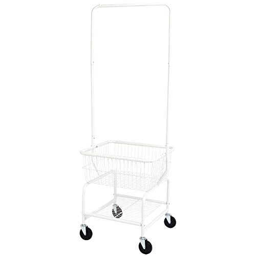 Rectangular Laundry Hamper Basket Butler Cart with Wheels and Hanging Rack