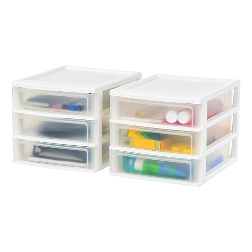 2-Pack, 3-Drawer Medium Plastic Stacking Desktop Organizer, White (2 Count)