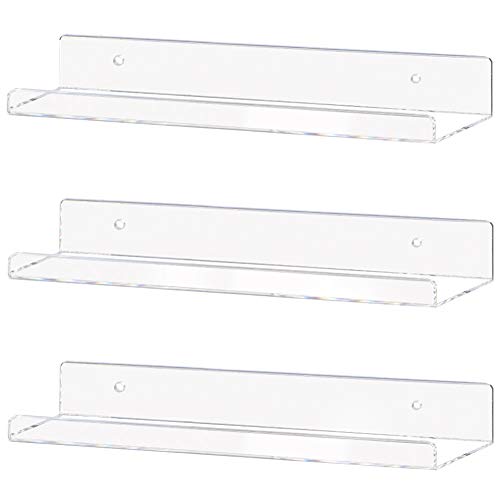 Clear Acrylic Shelves 15" Invisible Floating Wall Mount Display Bookshelf (3 Count)