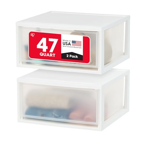 2-Pack, 47 Qt. Extra Large Stacking Drawer with Clear Door, White (2 Count)