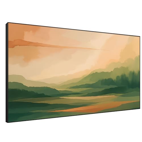 46"x72" Extra Large Framed Wall Art Serene Green Mountains Horizon Landscape Illustration for Home Living Room Bedroom Decor