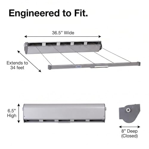 Steel and Aluminum 5‑Line Retractable Wall‑Mounted Dryer Slim Space‑Saving Laundry Rack