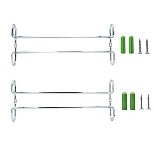 10 Inch Wine Glass Rack Under Cabinet Shelf Stemware Storage Hanging Hanger Organizer Glasses Holder with Drying Under Counter Metal for Kitchen and Bar Set of 2 Silver (2 Count)