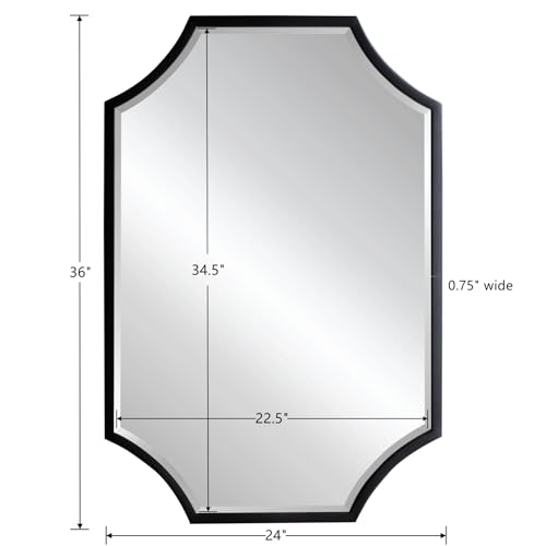 24"x36" Sleek Black Metal Scalloped Decorative Wall Mirror
