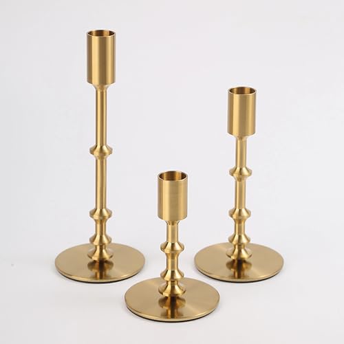 Gold Modern Candle Holders with a Brushed Metal Design (3 Count)